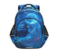 RPLIFE Sac à dos léger de 38,1 cm pour enfants, motif château de sorcière, lune mystique, bleu