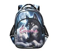 RPLIFE Sac à dos mignon avec nom personnalisé pour garçons et filles, sac à dos d'école primaire pour garçons, Cute Wolf Mate, 15 Inch, Sacs à dos traditionnels