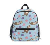 RPLIFE Sac à dos mignon motif loutre et étoile de mer pour tout-petits, filles, garçons, enfants, sac à dos d'école, Jolie loutre et étoile de mer Bleu, Medium, Sacs à dos cool imprimé football