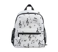 RPLIFE Sac à dos noir avec notes de musique pour filles et garçons, mini avec étiquette nominative, sac d'école pour enfants, 3 à 8 ans, Notes de musique noires, Small, Sacs à dos mignons