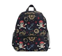 RPLIFE Sac à dos noir motif crânes de pirate pour tout-petits, garçons et filles, sac d'école, Crânes de pirates sombres, Small, Sacs à dos cool imprimé football