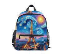 RPLIFE Sac à dos Paris Tour Eiffel Nuit étoilée pour tout-petits filles garçons Taille S avec étiquette nominative Sac à dos d'école pour enfants de 3 à 8 ans