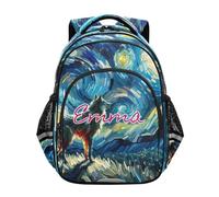 RPLIFE Sac à dos personnalisé Wolf Night pour garçons filles, enfants sac à dos pour ordinateur portable pour filles, Nuit du loup, 17 Inch, Sacs à dos traditionnels