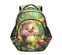 RPLIFE Sac à dos pour enfants avec nom personnalisé, joli sac à dos hérisson champignon pour garçons école primaire, Mignon champignon hérisson, 15 Inch, Sacs à dos traditionnels
