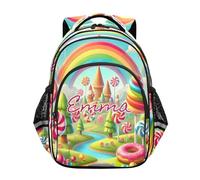 RPLIFE Sac à dos pour enfants avec nom personnalisé, sac à dos élémentaire arc-en-ciel floral, Floral Candy Land Rainbow, 17 Inch, Sacs à dos traditionnels
