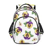 RPLIFE Sac à dos pour enfants, motif fleurs de pensées, sac à dos blanc pour école primaire, Fleurs de pensées blanches, 15 Inch, Classique