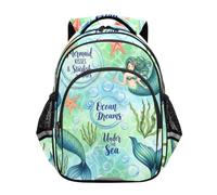 RPLIFE Sac à dos pour enfants, sac à dos aquarelle sirènes bleu vert sac à dos école primaire, Aquarelle Sirènes Bleu Vert, 15 Inch, Classique