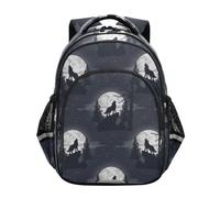 RPLIFE Sac à dos pour enfants, sac à dos cool loup lune école primaire, Cool Wolf Moon, 15 Inch, Classique