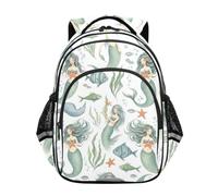 RPLIFE Sac à dos pour enfants, sac à dos mignon sirène vert école primaire, Jolies sirènes vertes, 15 Inch, Classique