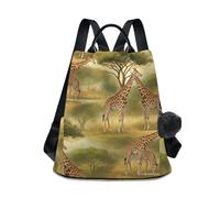 RPLIFE Sac à dos pour femme avec sac à dos antivol avec pompon Motif girafe Vert
