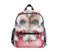 RPLIFE Sac à dos pour filles et garçons, motif chats mignons, sac à dos de voyage avec étiquette nominative, petit sac d'école pour enfants, Les chats mignons adorent la Saint-Valentin, 3-5 Years