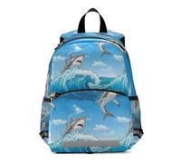 RPLIFE Sac à dos pour petite fille avec laisse, requins mignons, bleu océan, sacs à dos préscolaires pour petits enfants, sacs à dos d'école, 3 à 6 ans, taille M