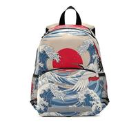 RPLIFE Sac à dos pour petite fille avec laisse, vagues de l'océan, beige et bleu, mini sacs à dos pour enfants de 3 à 6 ans, taille M