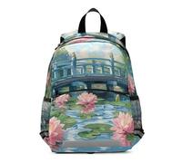 RPLIFE Sac à dos pour tout-petits filles et garçons, scène de pont de nénuphar, sac à dos de voyage pour enfants de 3 à 6 ans, taille M