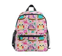 RPLIFE Sac à dos pour tout-petits filles garçons, chouettes mignons, animaux roses, sacs à dos pour enfants avec étiquette nominative, 3 à 8 ans, Hiboux mignons animaux rose, Small, Sacs à dos mignons