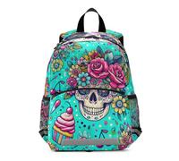 RPLIFE Sac à dos pour tout-petits filles garçons, motif tête de mort en sucre, cupcake bleu sarcelle, sac de voyage pour petits enfants de 3 à 6 ans, taille M