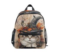 RPLIFE Sac à dos pour tout-petits garçons et filles, chat mystique chapeau de sorcière, sac à dos d'automne pour petit enfant avec étiquette nominative, mini sac à livres de voyage, 3 à 8 ans