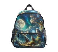 RPLIFE Sac à dos pour tout-petits garçons et filles, sacs à dos d'école avec étiquette nominative, taille S, 3 à 8 ans, Hiboux magiques, Small, Sacs à dos mignons