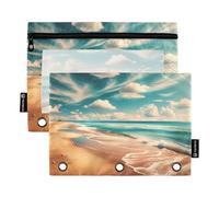 RPLIFE Sand Beach Lot de 2 pochettes perforées à 3 trous pour l'école, pochette zippée avec devant transparent pour garçons et filles, 24 x 17 cm (taille unique x 2)