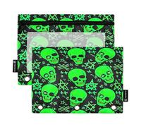 RPLIFE Skulls Stars Lot de 2 grandes pochettes transparentes à fermeture éclair à trois trous pour garçons et filles, 24 x 17 cm
