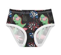 RPLIFE Sous-vêtements pour enfants, mignon dinosaure drapeau américain feu d'artifice, sous-vêtements en coton pour filles, 2 à 8 ans, Joli feu d'artifice dinosaure drapeau américain, 4 ans