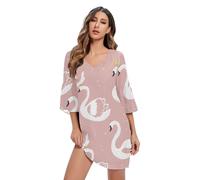 RPLIFE Swan Crowns Robe de plage à manches 3/4 en mousseline de soie Rose S-XXL, Couronnes de cygne rose, Taille L