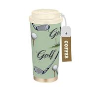 RPLIFE Tasse à café de voyage de 40 cl avec paille et couvercle à filtre, revêtement en céramique isolé sous vide à double paroi, clubs de golf