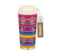 RPLIFE Tasse à café de voyage de 40 ml avec paille et couvercle à filtre, revêtement en céramique isotherme en acier inoxydable, gobelet à café de voyage anti-fuite, rayures orange