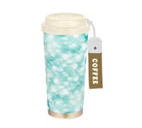 RPLIFE Tasse à café de voyage de 473 ml, revêtement en céramique avec paille et couvercle à filtre, tasse isotherme sous vide en acier inoxydable, à pois bleu turquoise