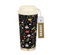 RPLIFE Tasse à café de voyage en acier inoxydable avec revêtement en céramique, paille et couvercle à filtre, gobelet isotherme sous vide, motif fleurs sauvages fantaisistes, 40 ml