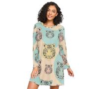 RPLIFE Tiger Portraits Chemise de nuit pastel à manches longues pour femme, chemise de nuit confortable pour l'automne, Tiger Portraits Pastel, XXL