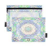 RPLIFE Trousse à crayons à 3 anneaux avec fenêtre transparente, lot de 2 trousses à crayons à fermeture éclair pour garçons et enfants, fournitures scolaires, 24,9 x 17,8 cm, vert arabesque violet