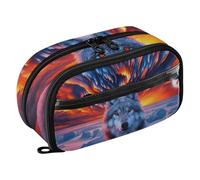 RPLIFE Trousse à crayons Aurore et Loup pour étudiants, grande capacité, organiseur de papeterie à double fermeture éclair avec poche en PVC transparent