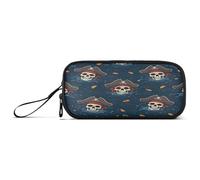 RPLIFE Trousse à crayons avec fermeture éclair - Grande capacité - Motif crânes de pirate - Bleu sarcelle