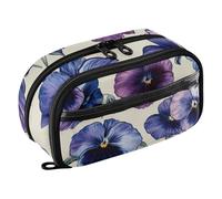 RPLIFE Trousse à crayons avec poche en PVC transparent - Motif pensées bleues et violettes - Pour adolescentes