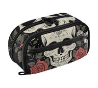 RPLIFE Trousse à crayons Day of Dead Sugar Skull avec poche en PVC transparent, jolie trousse à crayons pour enfants