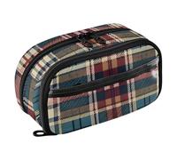 RPLIFE Trousse à crayons de grande capacité avec double fermeture éclair et poche en PVC transparent pour étudiants, motif tartan bleu