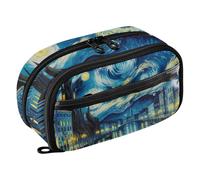 RPLIFE Trousse à crayons de grande capacité avec double fermeture éclair et poche en PVC transparent Motif Venise Nuit étoilée