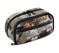 RPLIFE Trousse à crayons de grande capacité pour étudiants, sushis, chats, trousse à crayons, organiseur de papeterie multi-compartiments avec poche en PVC transparent