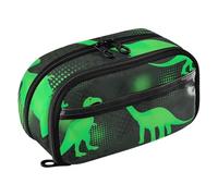 RPLIFE Trousse à crayons de grande capacité pour filles avec silhouettes de dinosaures vertes, trousse à crayons Rex, organiseur de papeterie à double fermeture éclair avec poche en PVC transparent