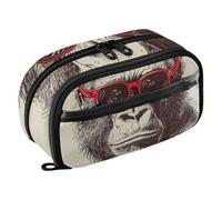 RPLIFE Trousse à crayons de grande capacité pour filles et garçons, organiseur de papeterie amusant Gorilla, organisateur de papeterie multi-compartiments avec poche en PVC transparent