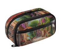 RPLIFE Trousse à crayons de grande capacité pour filles et garçons - Scène de rue italienne - Organiseur de papeterie multi-compartiments avec poche en PVC transparent