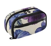 RPLIFE Trousse à crayons de grande capacité pour filles - Motif pensée vintage - Violet - Double fermeture éclair - Avec poche en PVC transparent