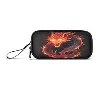 RPLIFE Trousse à crayons en toile avec fermeture éclair Motif dragon de feu Rouge