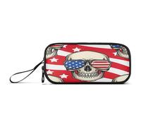 RPLIFE Trousse à crayons en toile avec motif tête de mort et rayures rouges pour enfants