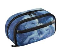 RPLIFE Trousse à crayons Galaxy Wolf bleue pour enfants, grande capacité, organiseur de papeterie multi-compartiments avec poche en PVC transparent