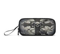 RPLIFE Trousse à crayons grise avec tête de mort gothique - Grande capacité - Fournitures scolaires pour étudiants