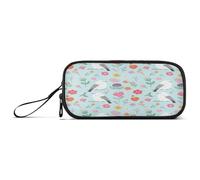 RPLIFE Trousse à crayons mignonne avec oiseaux blancs et fleurs bleu clair, grande capacité, trousse à crayons pour adolescente