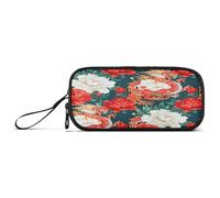 RPLIFE Trousse à crayons motif dragon chinois rouge et blanc pivoines avec compartiments pour filles
