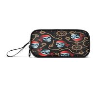 RPLIFE Trousse à crayons noire en toile Motif crânes de pirate Bleu